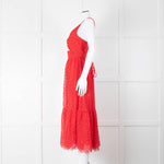 ML Monique Lhuillier Red Lace Sleeveless Midi Dress