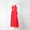 ML Monique Lhuillier Red Lace Sleeveless Midi Dress