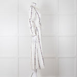 Gabriela Hearst White Blue Red Silk Pleated Sheer Panel Belted Dress