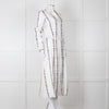 Gabriela Hearst White Blue Red Silk Pleated Sheer Panel Belted Dress