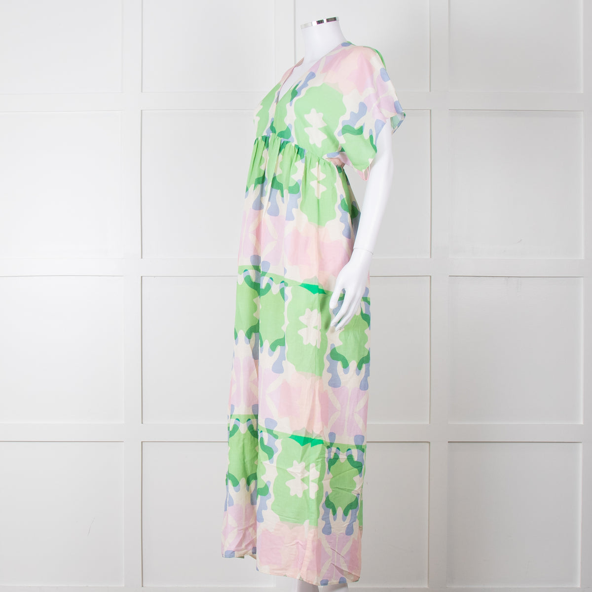 Sacrecoeur Cream Green Pink Cotton Short Sleeve Maxi Dress