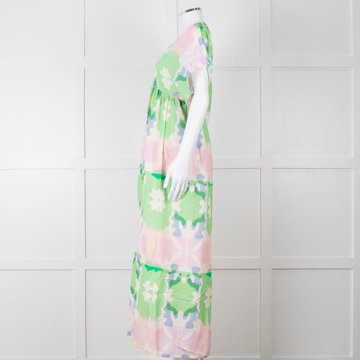 Sacrecoeur Cream Green Pink Cotton Short Sleeve Maxi Dress