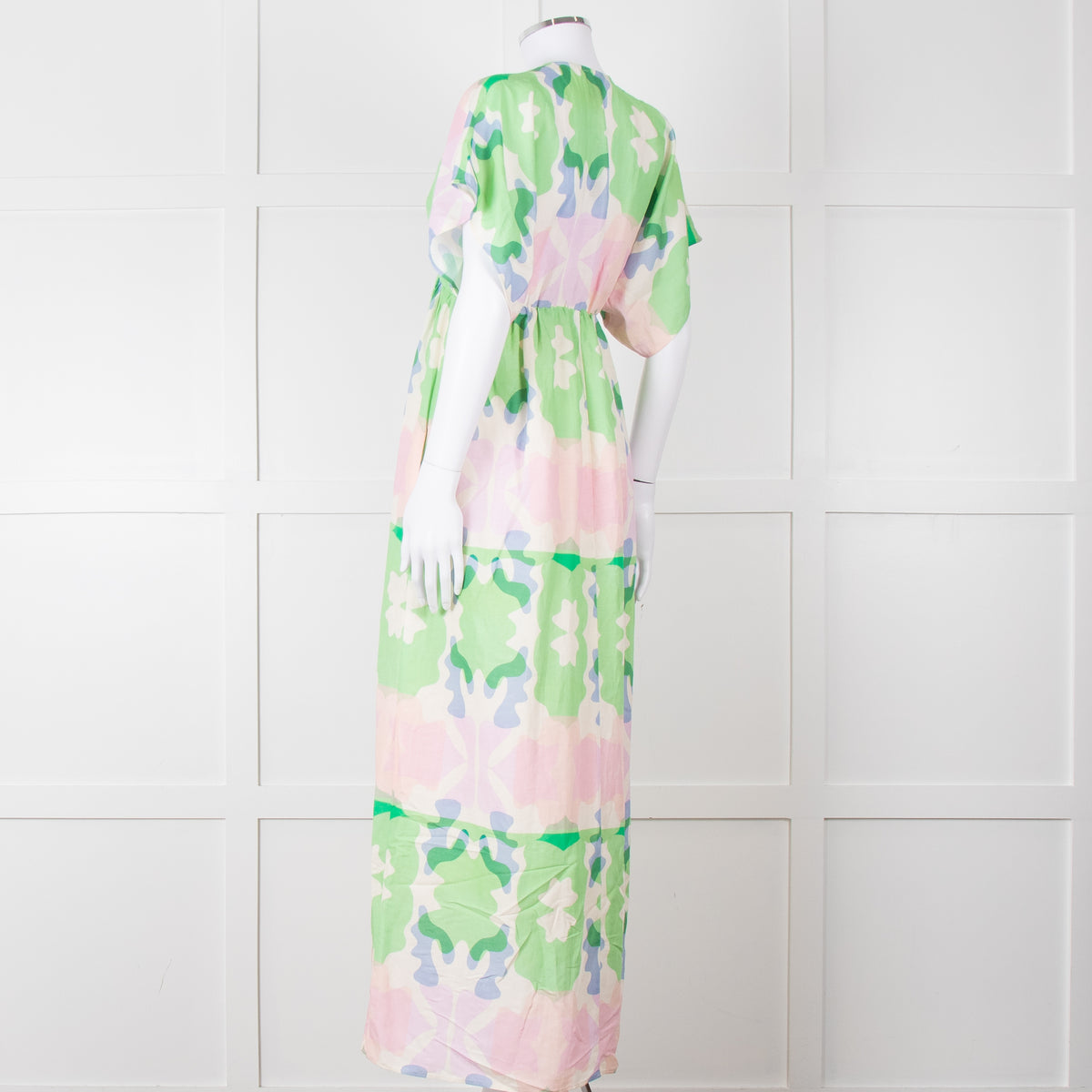 Sacrecoeur Cream Green Pink Cotton Short Sleeve Maxi Dress