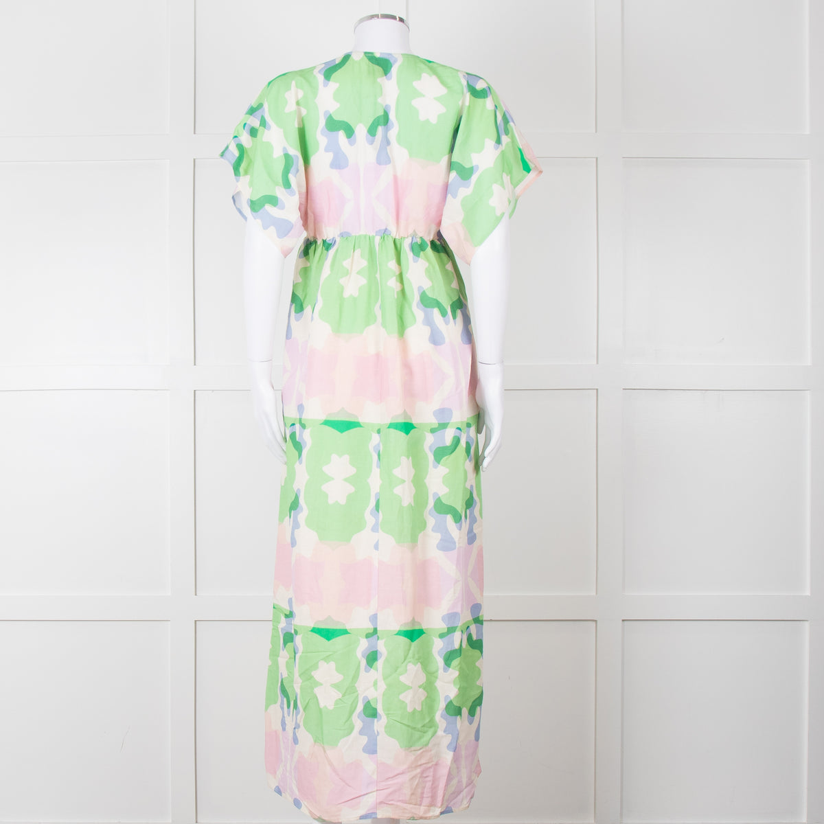 Sacrecoeur Cream Green Pink Cotton Short Sleeve Maxi Dress