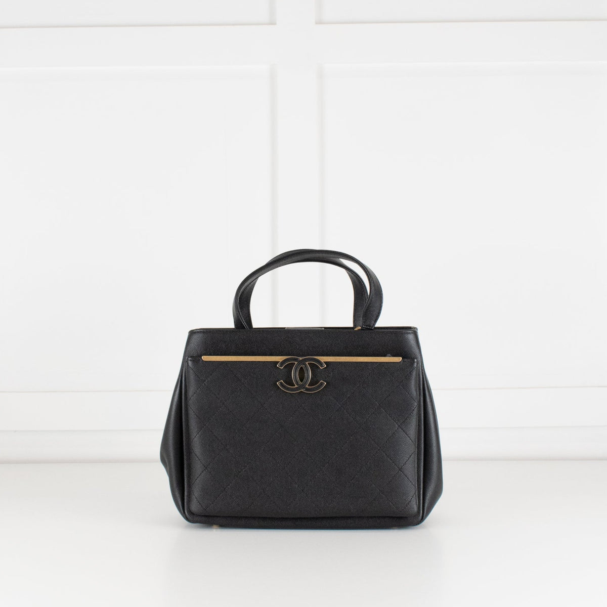 Chanel Black Caviar Leather Framed Business Affinity Tote Bag