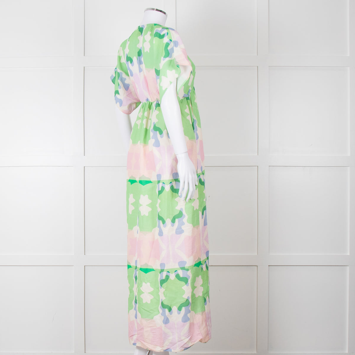 Sacrecoeur Cream Green Pink Cotton Short Sleeve Maxi Dress