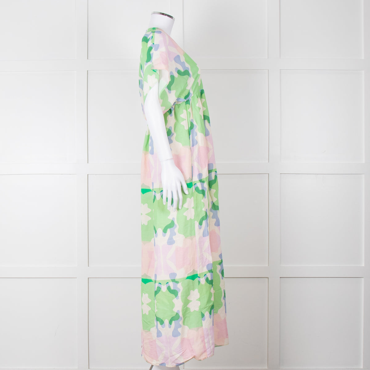 Sacrecoeur Cream Green Pink Cotton Short Sleeve Maxi Dress
