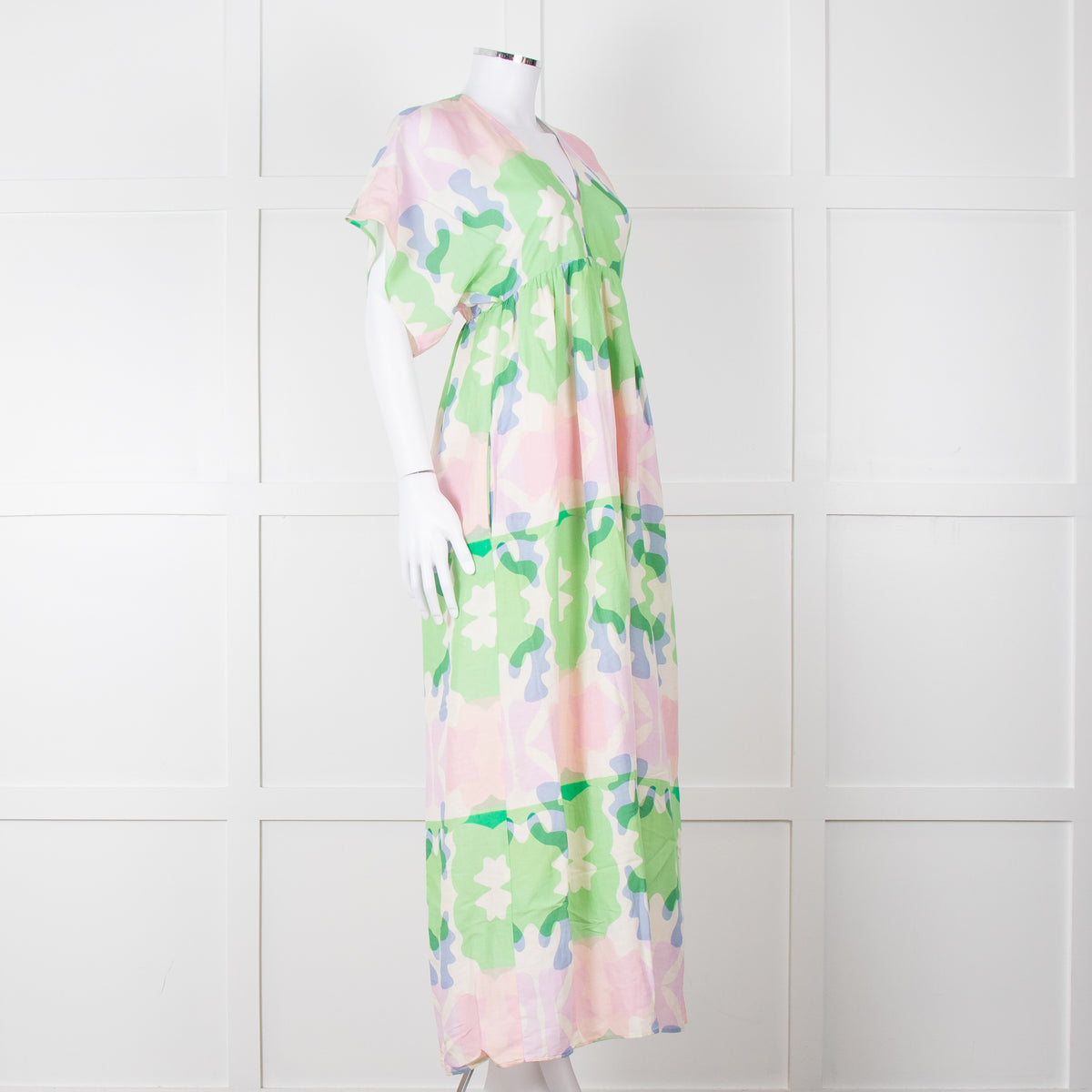 Sacrecoeur Cream Green Pink Cotton Short Sleeve Maxi Dress