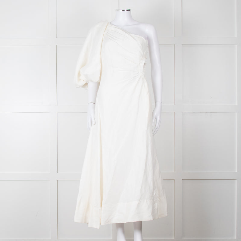 Aje White One Shoulder Concept Midi Dress