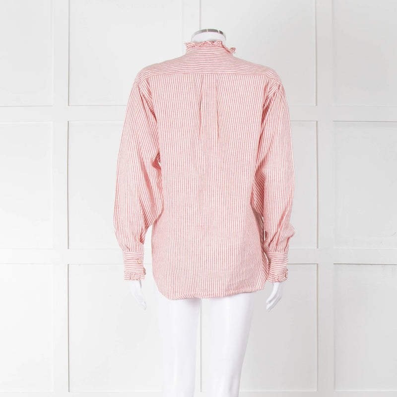 Isabel Marant Etoile White Red Stripes Frill Detail Linen Button up Shirt