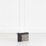 Gucci Black Leather Brown Canvas Bee Zip Wallet