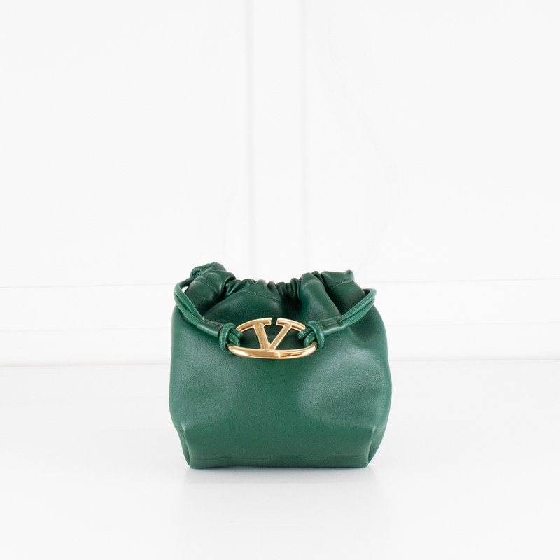 Valentino Green Napa Mini V Logo Pouf Bucket Bag