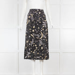 Rixo Black Celestial Print Midi Skirt