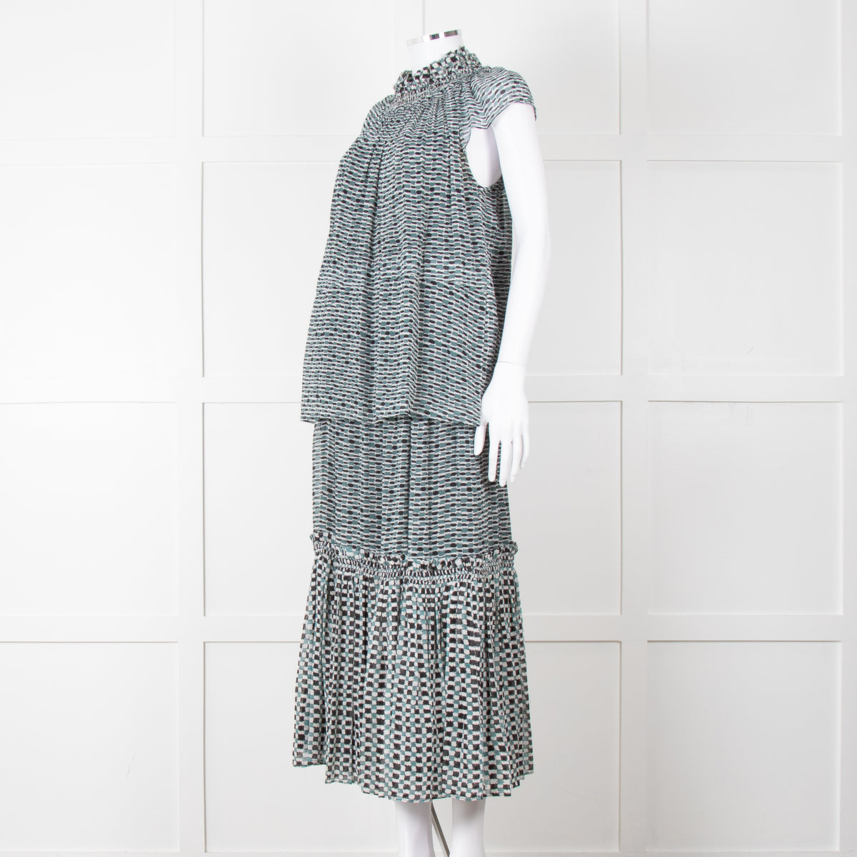 Proenza Schouler White Green Black Silk Elasticated Waist Skirt