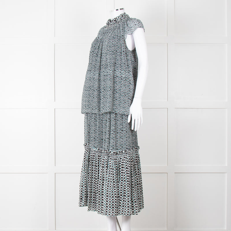 Proenza Schouler White Green Black Silk Elasticated Waist Skirt