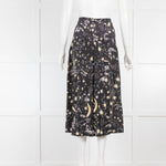 Rixo Black Celestial Print Midi Skirt