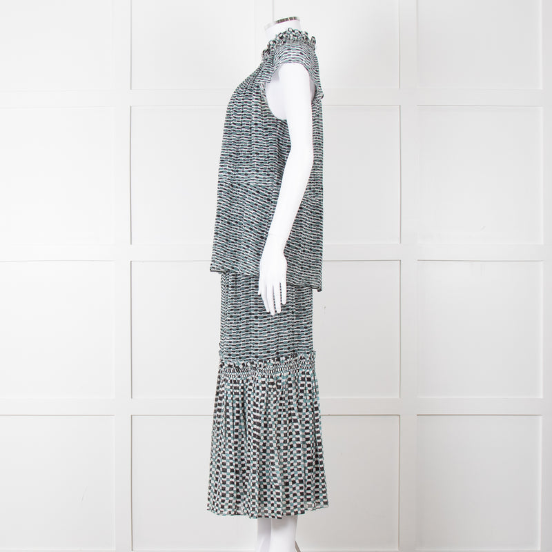 Proenza Schouler White Green Black Silk Elasticated Waist Skirt