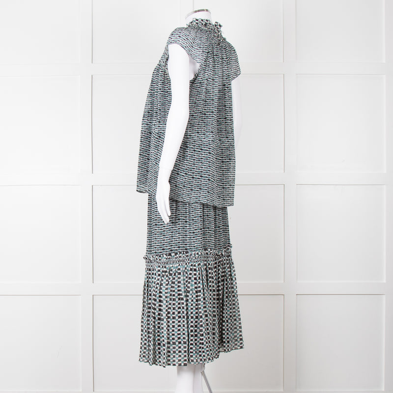 Proenza Schouler White Green Black Silk Elasticated Waist Skirt