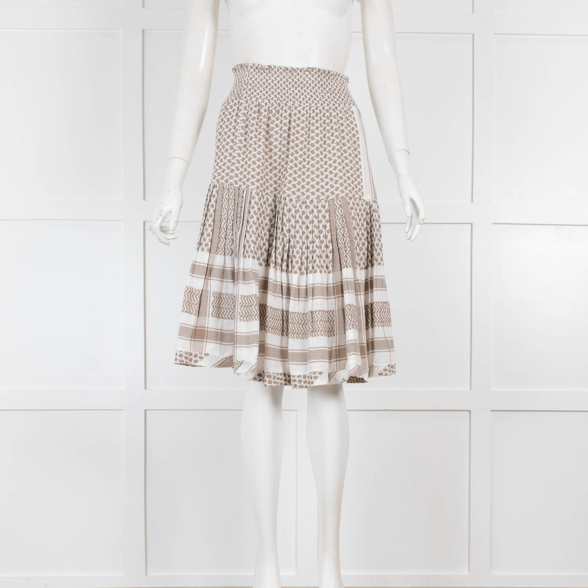 Cecilie Copenhagen White and Beige Patterned Midi Skirt