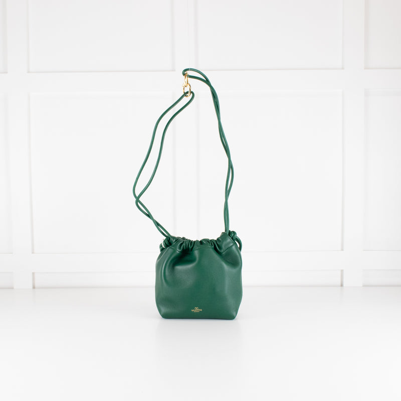 Valentino Green Napa Mini V Logo Pouf Bucket Bag
