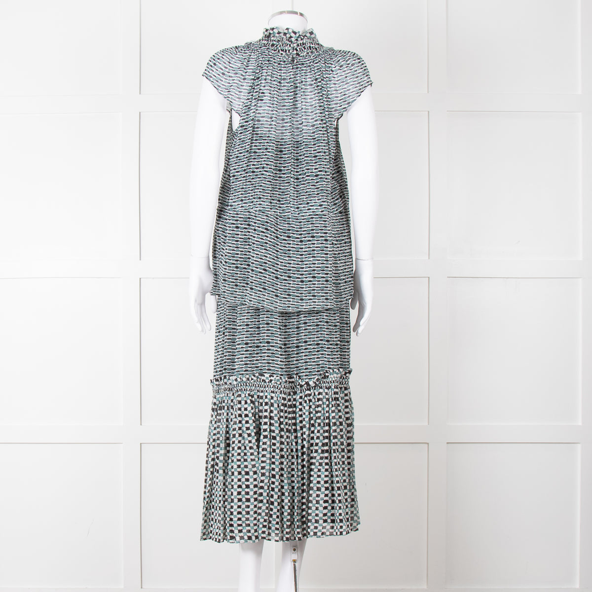 Proenza Schouler White Green Black Silk Raw Trim Sleeveless Top
