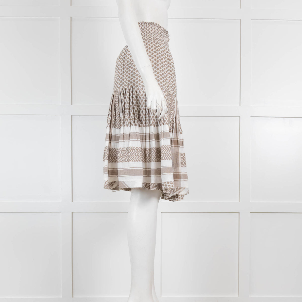 Cecilie Copenhagen White and Beige Patterned Midi Skirt