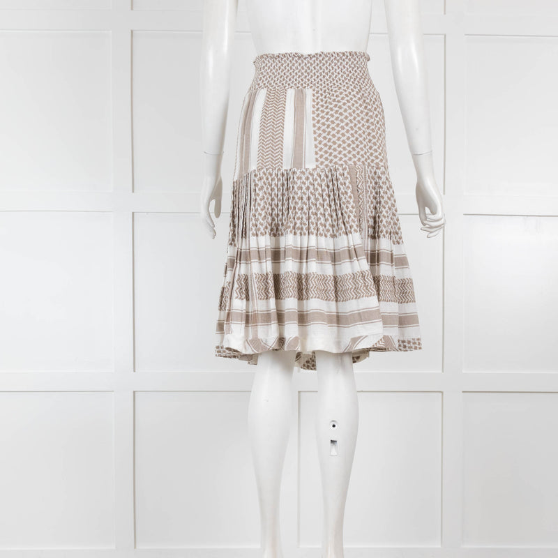 Cecilie Copenhagen White and Beige Patterned Midi Skirt