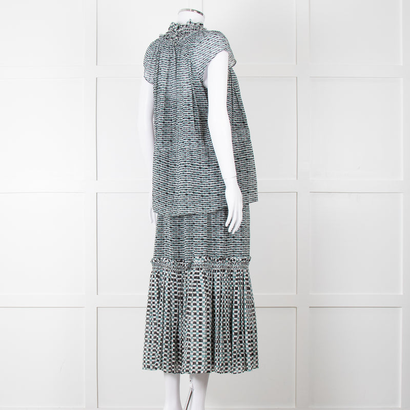 Proenza Schouler White Green Black Silk Elasticated Waist Skirt