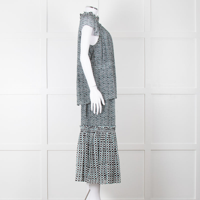 Proenza Schouler White Green Black Silk Elasticated Waist Skirt