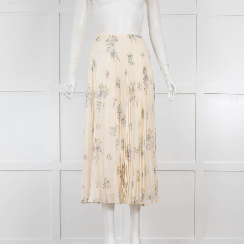 Joseph Cream Floral Pleated Midi Skirt