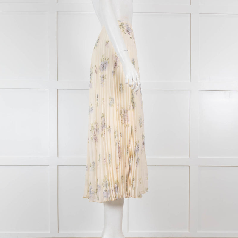 Joseph Cream Floral Pleated Midi Skirt