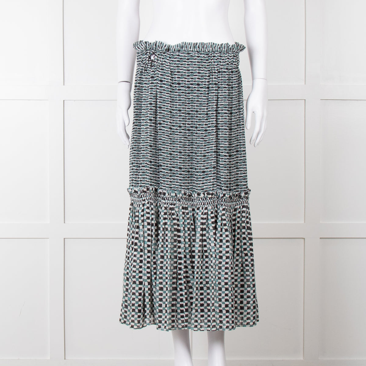 Proenza Schouler White Green Black Silk Elasticated Waist Skirt