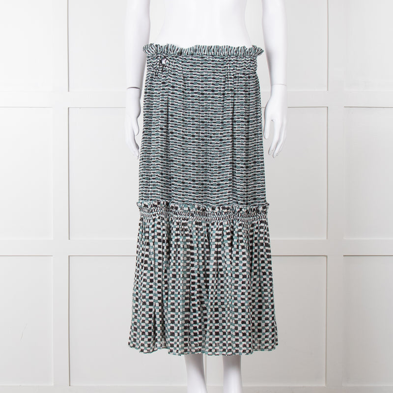 Proenza Schouler White Green Black Silk Elasticated Waist Skirt