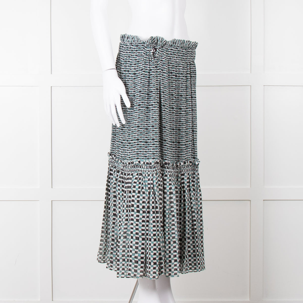 Proenza Schouler White Green Black Silk Elasticated Waist Skirt