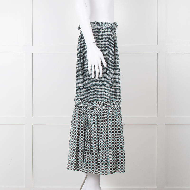 Proenza Schouler White Green Black Silk Elasticated Waist Skirt