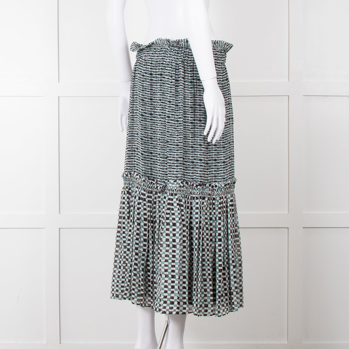 Proenza Schouler White Green Black Silk Elasticated Waist Skirt