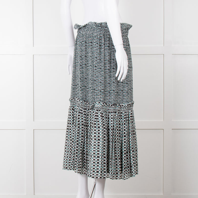 Proenza Schouler White Green Black Silk Elasticated Waist Skirt
