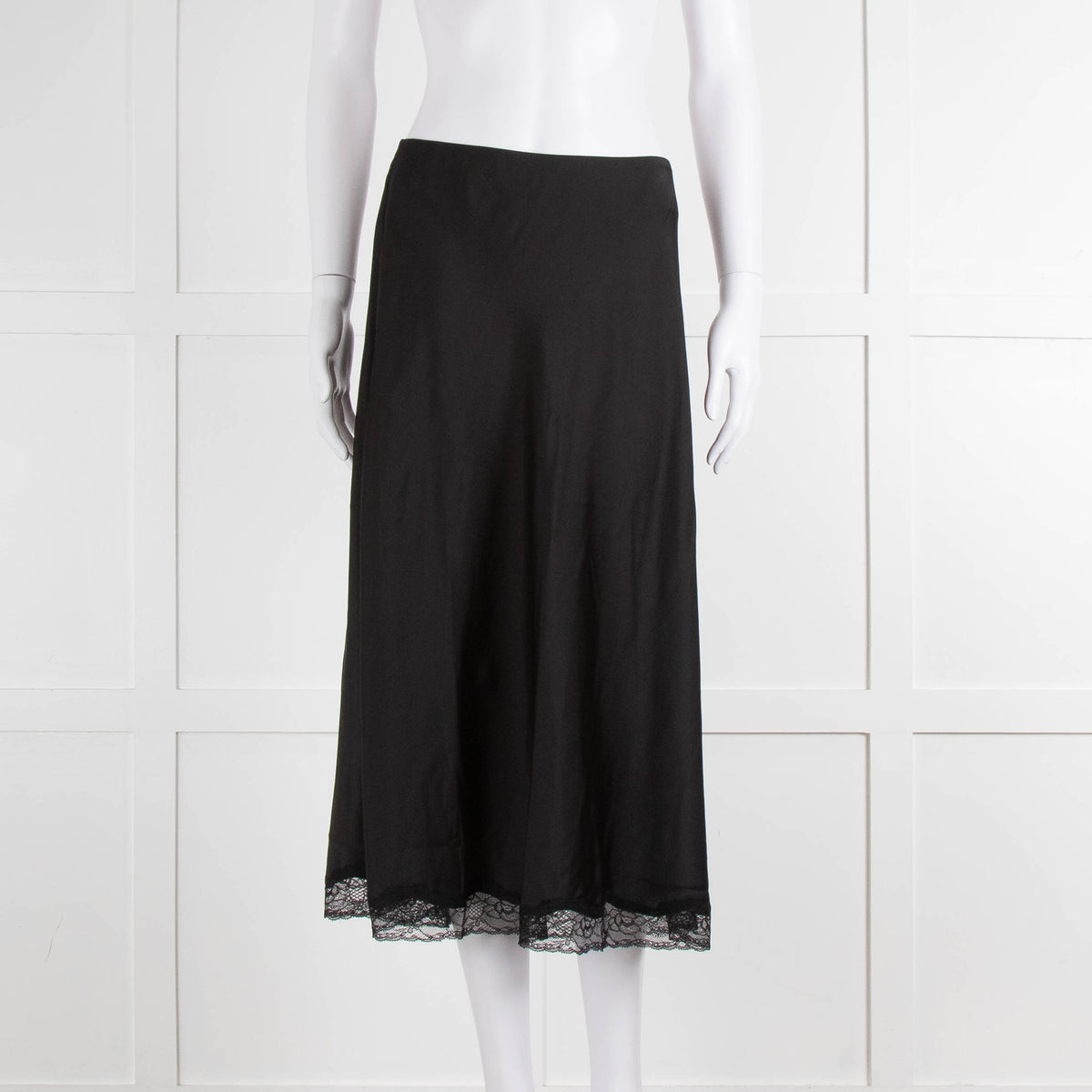 Ba&sh Black Silk Skirt with Lace Hem