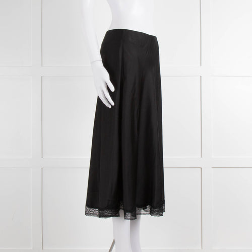 Ba&sh Black Silk Skirt with Lace Hem