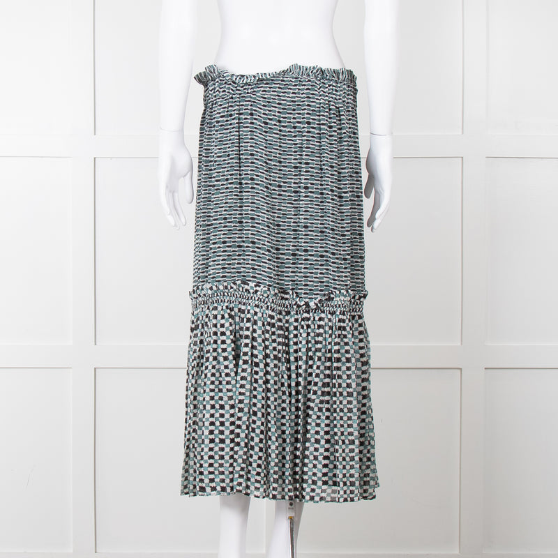 Proenza Schouler White Green Black Silk Elasticated Waist Skirt