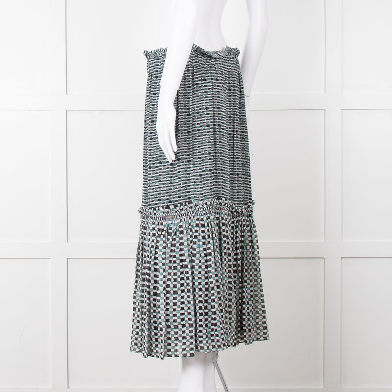 Proenza Schouler White Green Black Silk Elasticated Waist Skirt