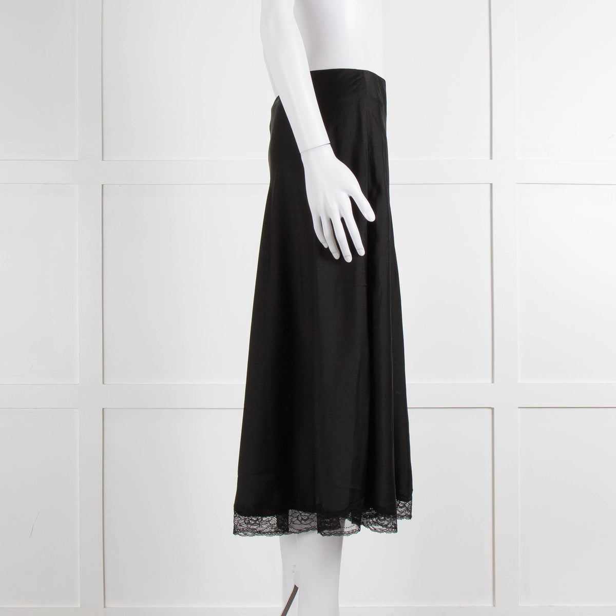 Ba&sh Black Silk Skirt with Lace Hem