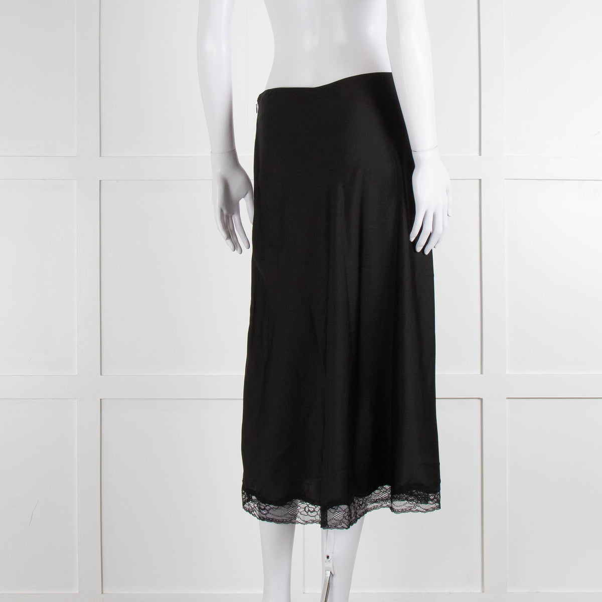Ba&sh Black Silk Skirt with Lace Hem