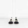 Chanel White Leather Black Fabric Toe Flat Ballet Pumps