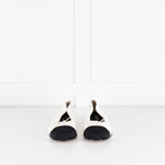 Chanel White Leather Black Fabric Toe Flat Ballet Pumps