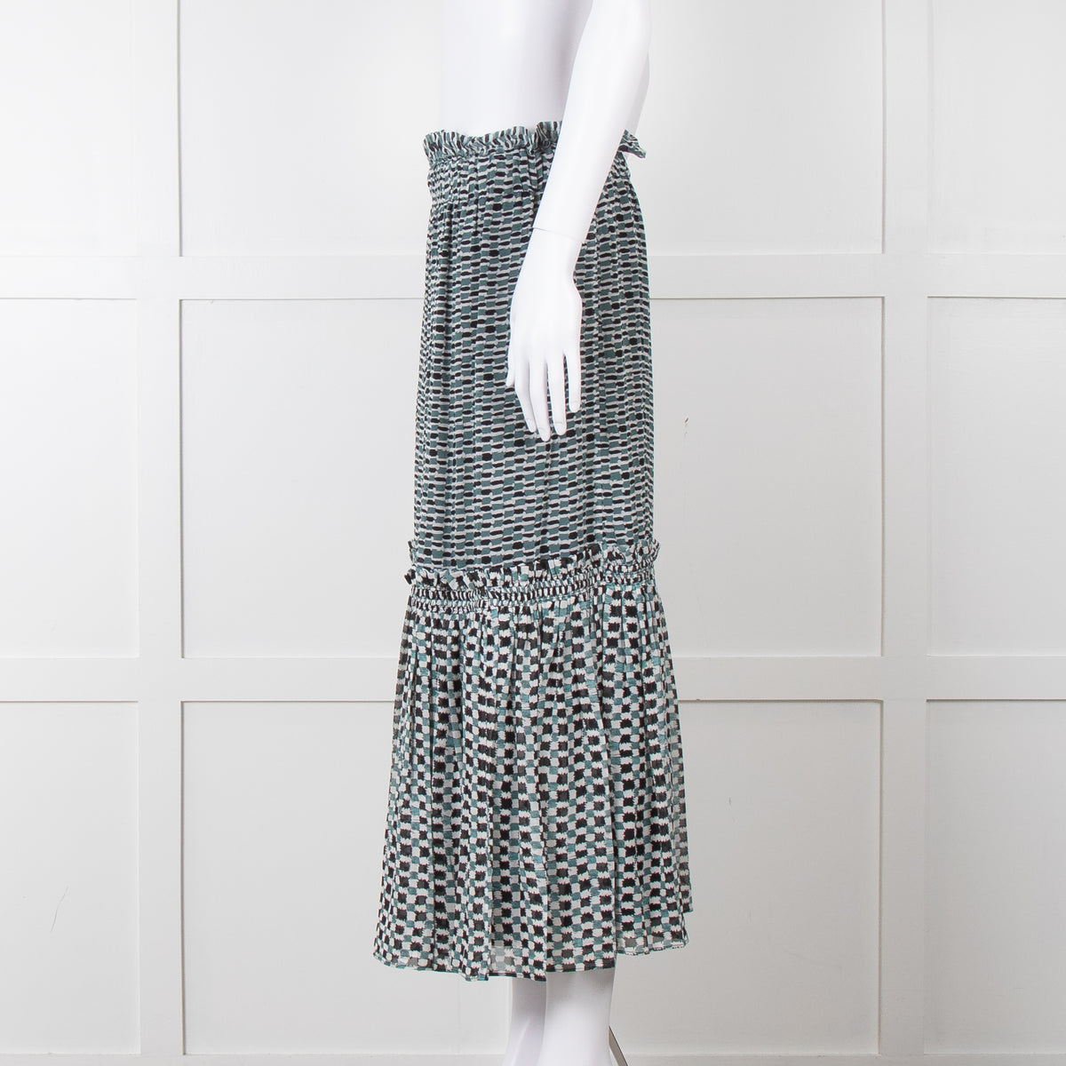 Proenza Schouler White Green Black Silk Elasticated Waist Skirt