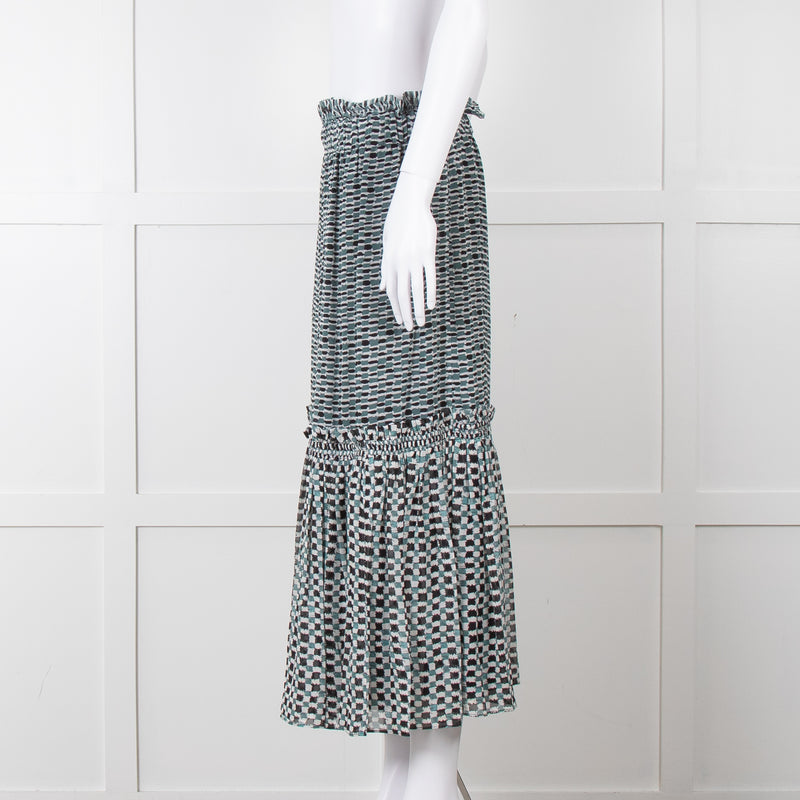 Proenza Schouler White Green Black Silk Elasticated Waist Skirt
