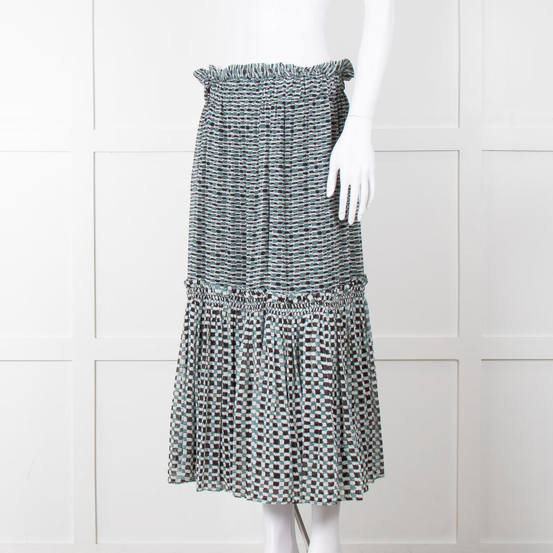 Proenza Schouler White Green Black Silk Elasticated Waist Skirt