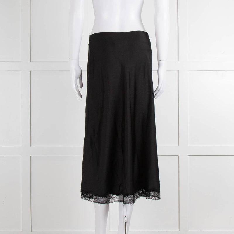 Ba&sh Black Silk Skirt with Lace Hem