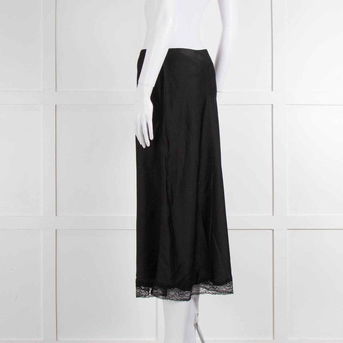 Ba&sh Black Silk Skirt with Lace Hem